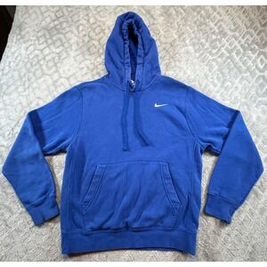 Nike Swoosh Embroidered Pullover Hoodie Royal Blue Size Small Sweater